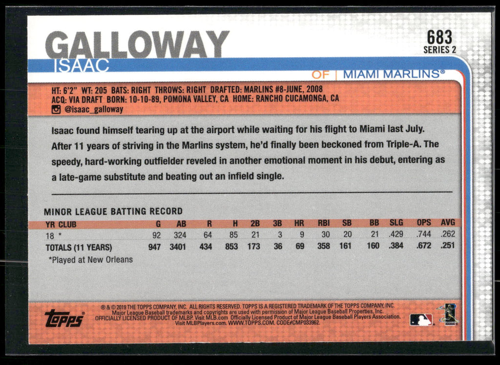2019 Topps #683 Isaac Galloway