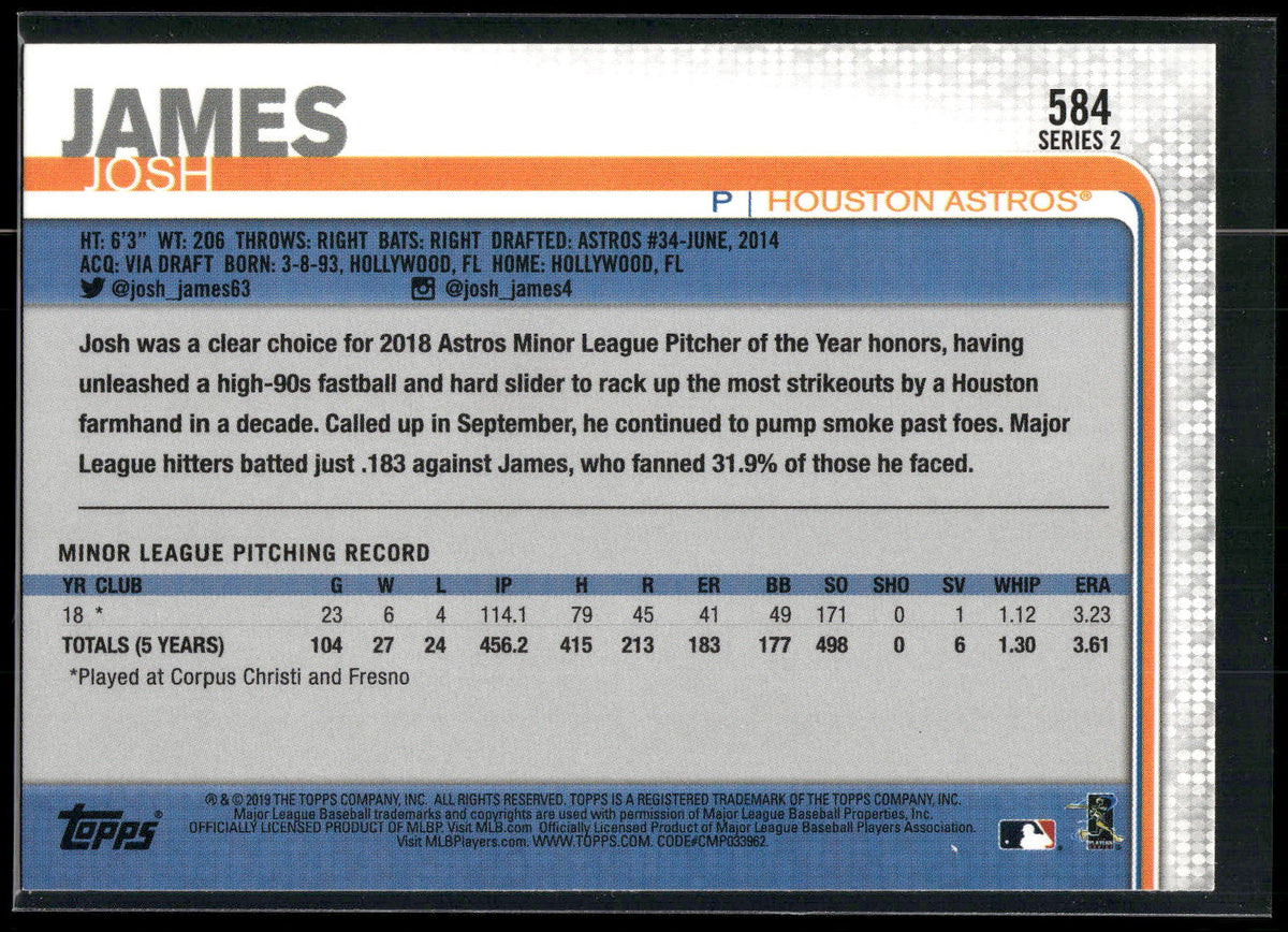 2019 Topps #584 Josh James