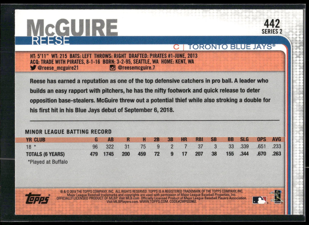2019 Topps #442 Reese McGuire