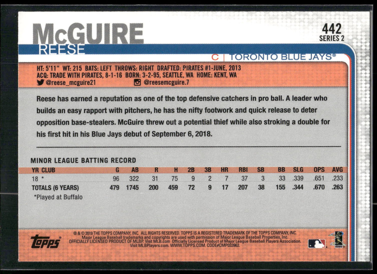2019 Topps #442 Reese McGuire