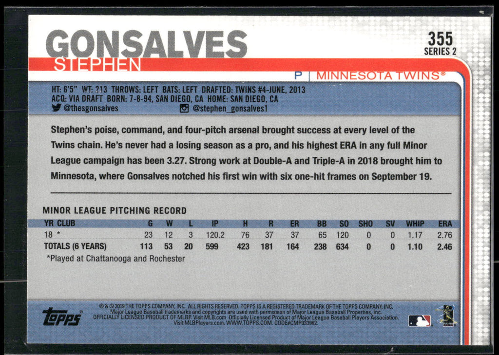 2019 Topps #355 Stephen Gonsalves