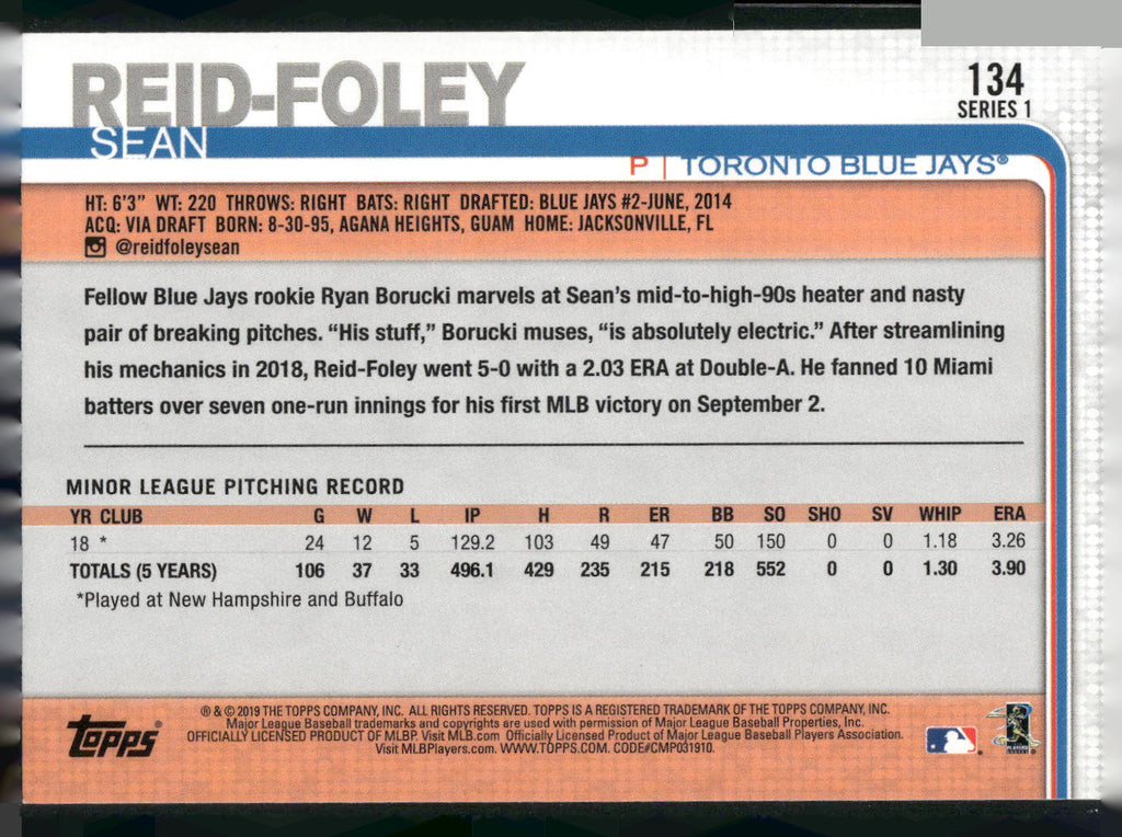 2019 Topps #134 Sean Reid-Foley