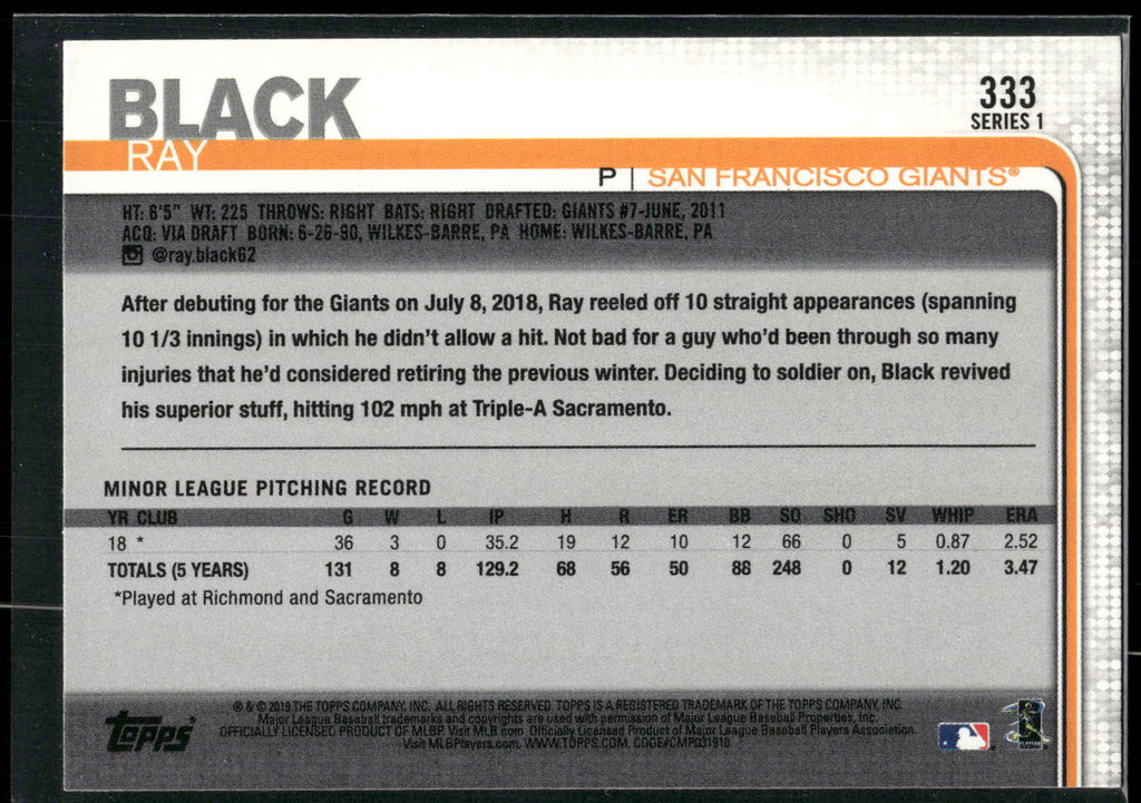 2019 Topps #333 Ray Black