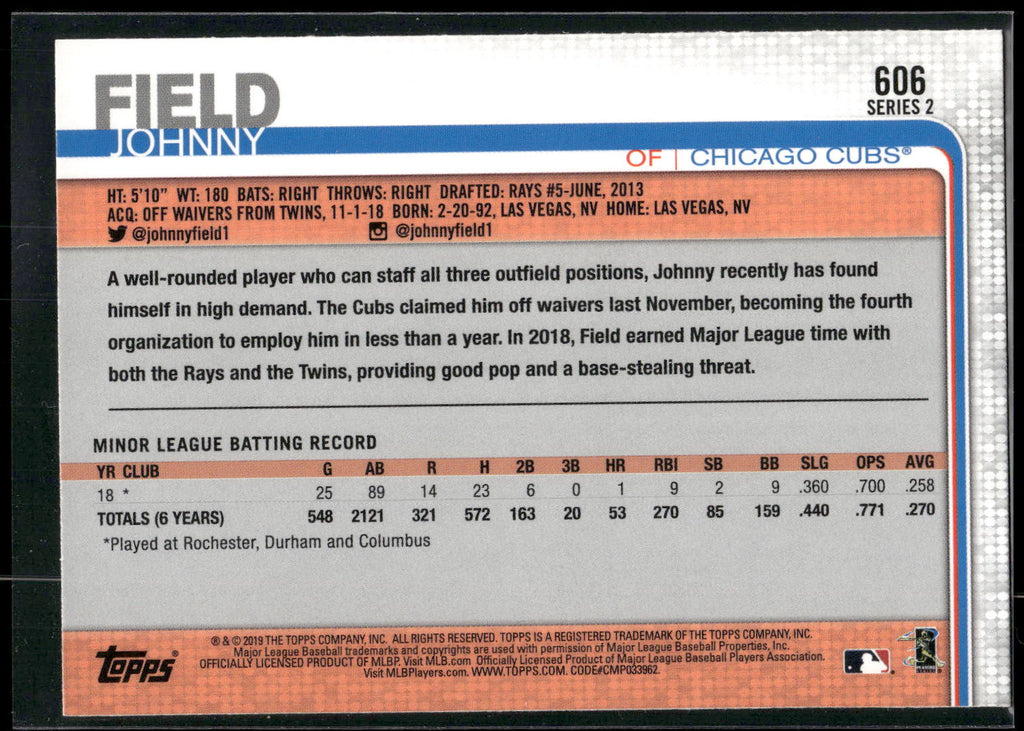 2019 Topps #606 Johnny Field
