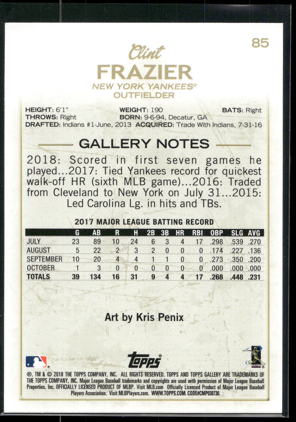 2018 Topps Gallery #85 Clint Frazier