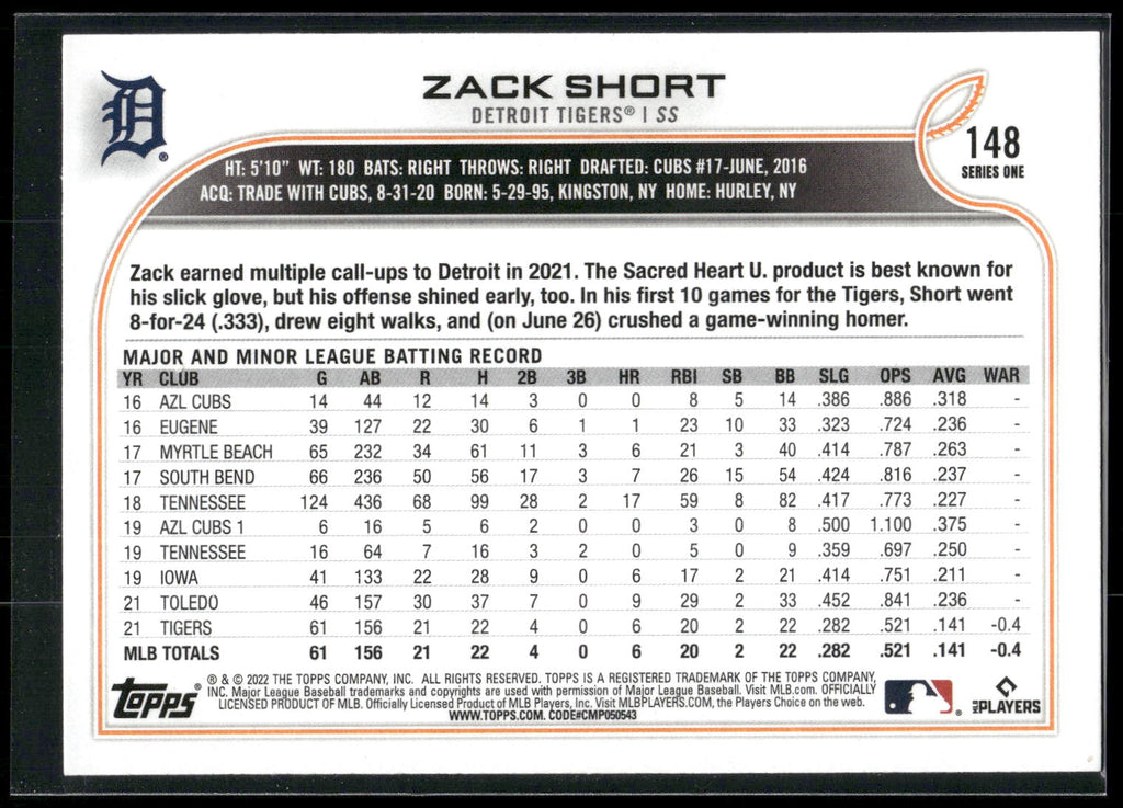 2022 Topps #148b Zack Short