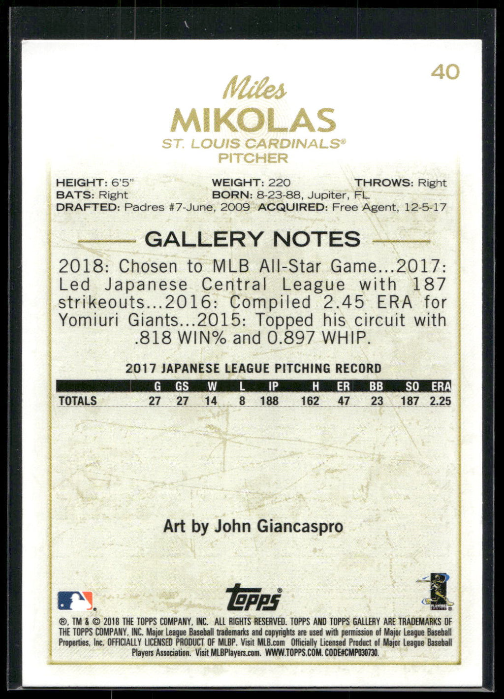 2018 Topps Gallery #40 Miles Mikolas