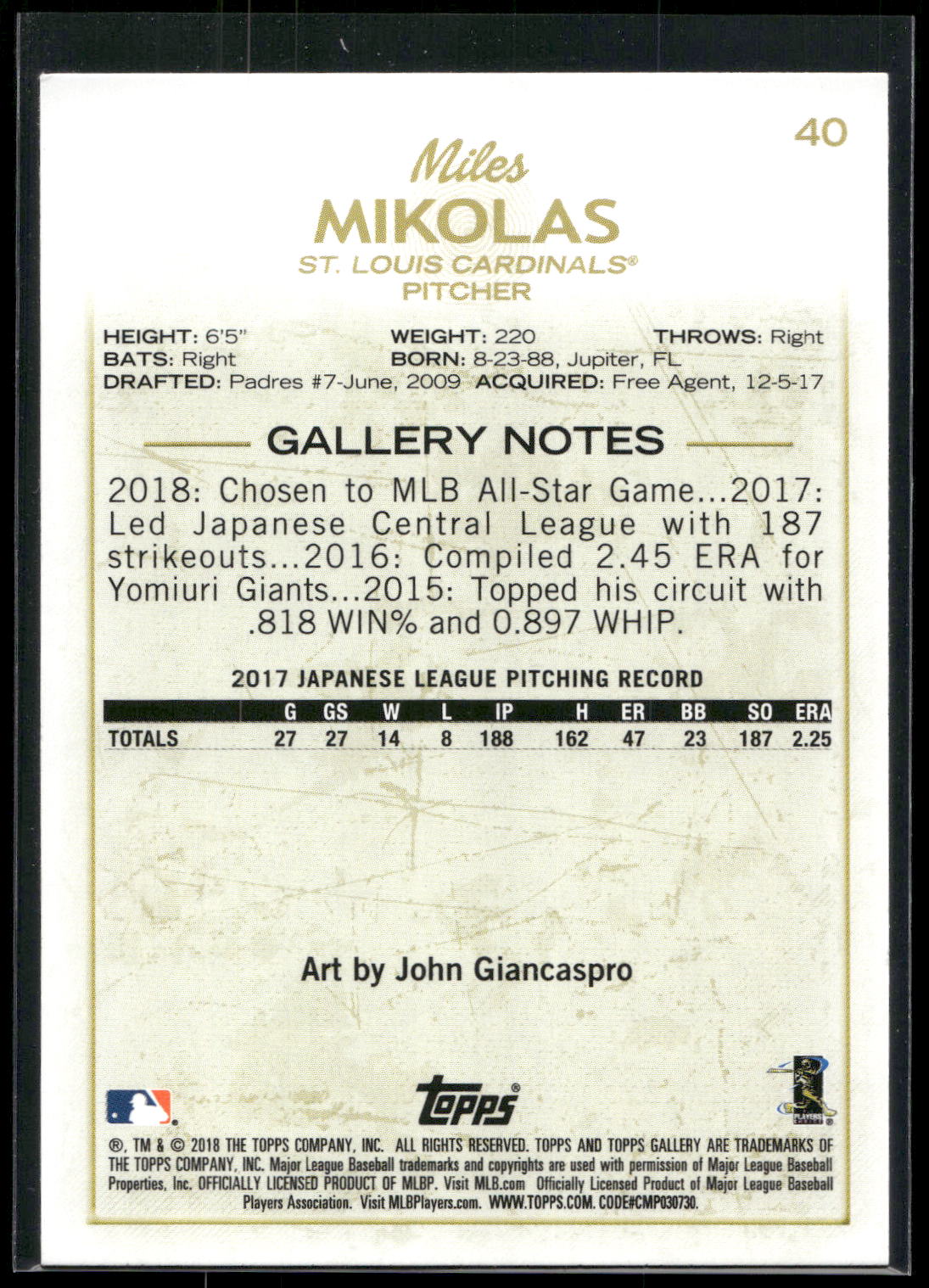 2018 Topps Gallery #40 Miles Mikolas