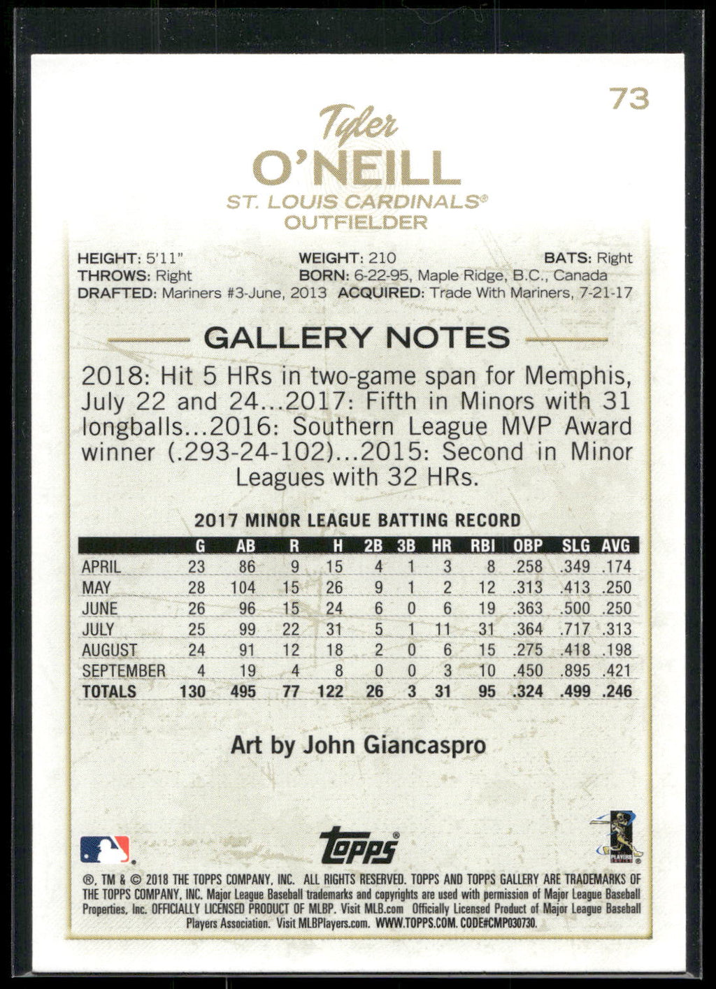 2018 Topps Gallery #73 Tyler O'Neill