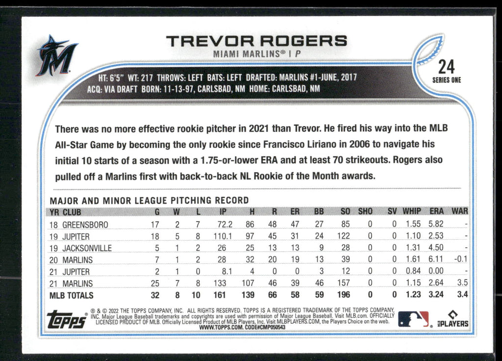 2022 Topps #24 Trevor Rogers