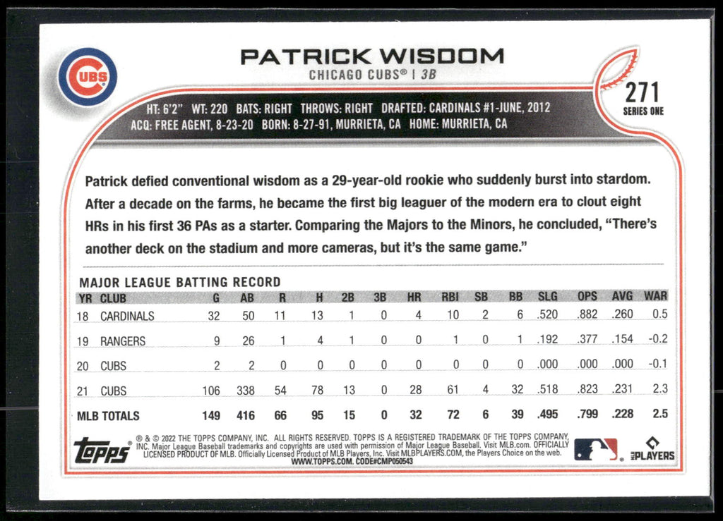 2022 Topps #271 Patrick Wisdom
