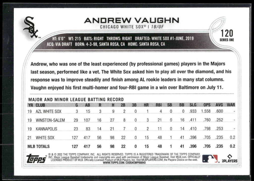 2022 Topps #120 Andrew Vaughn
