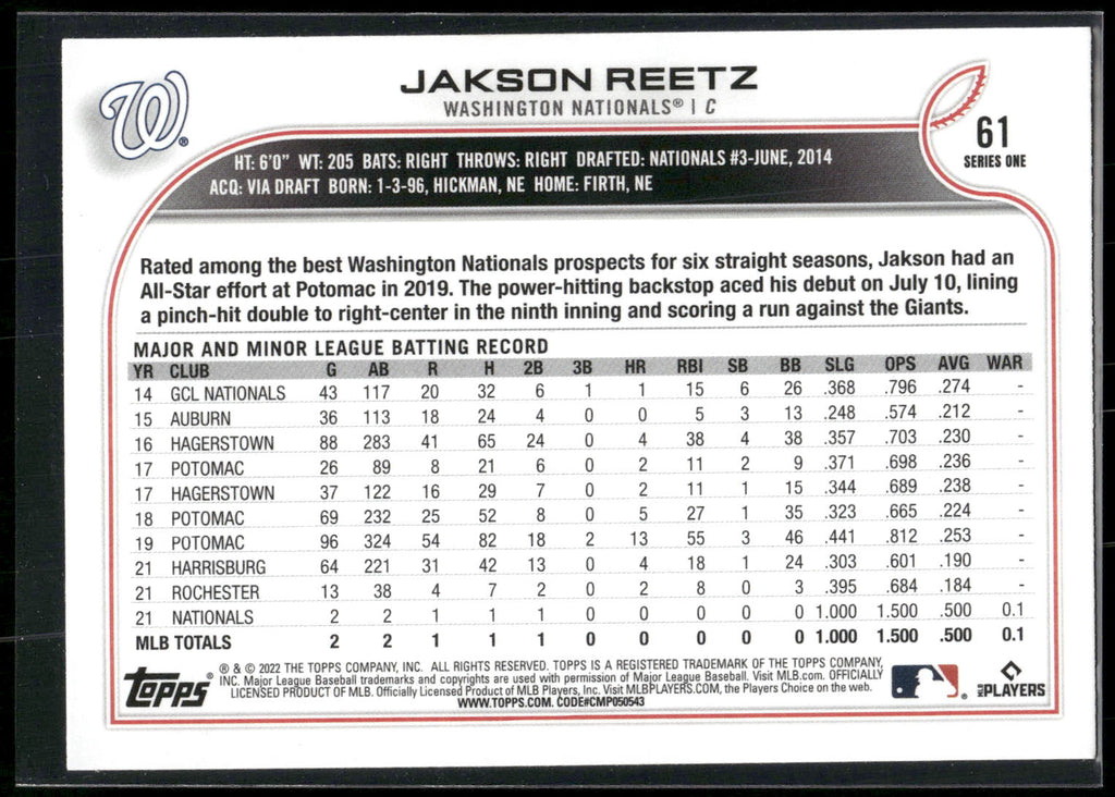 2022 Topps #61 Jakson Reetz