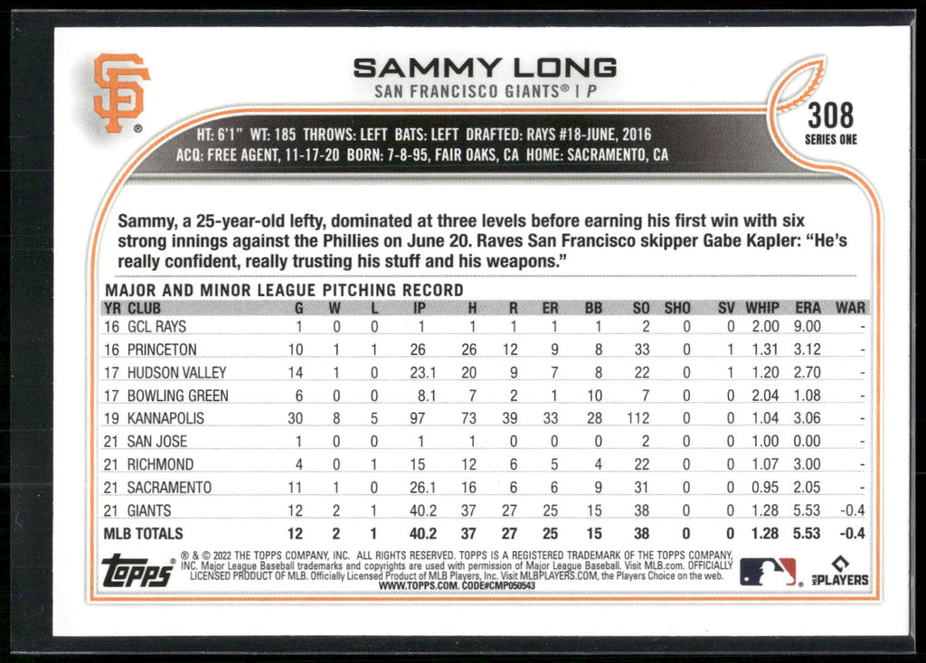 2022 Topps #308 Sammy Long