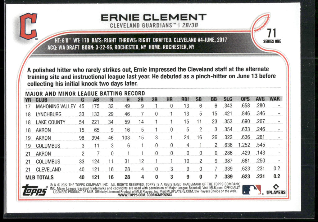 2022 Topps #71 Ernie Clement