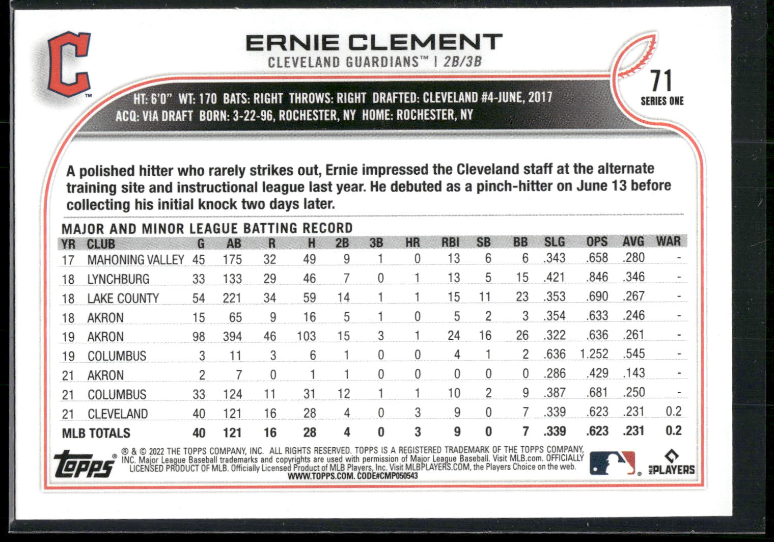 2022 Topps #71 Ernie Clement