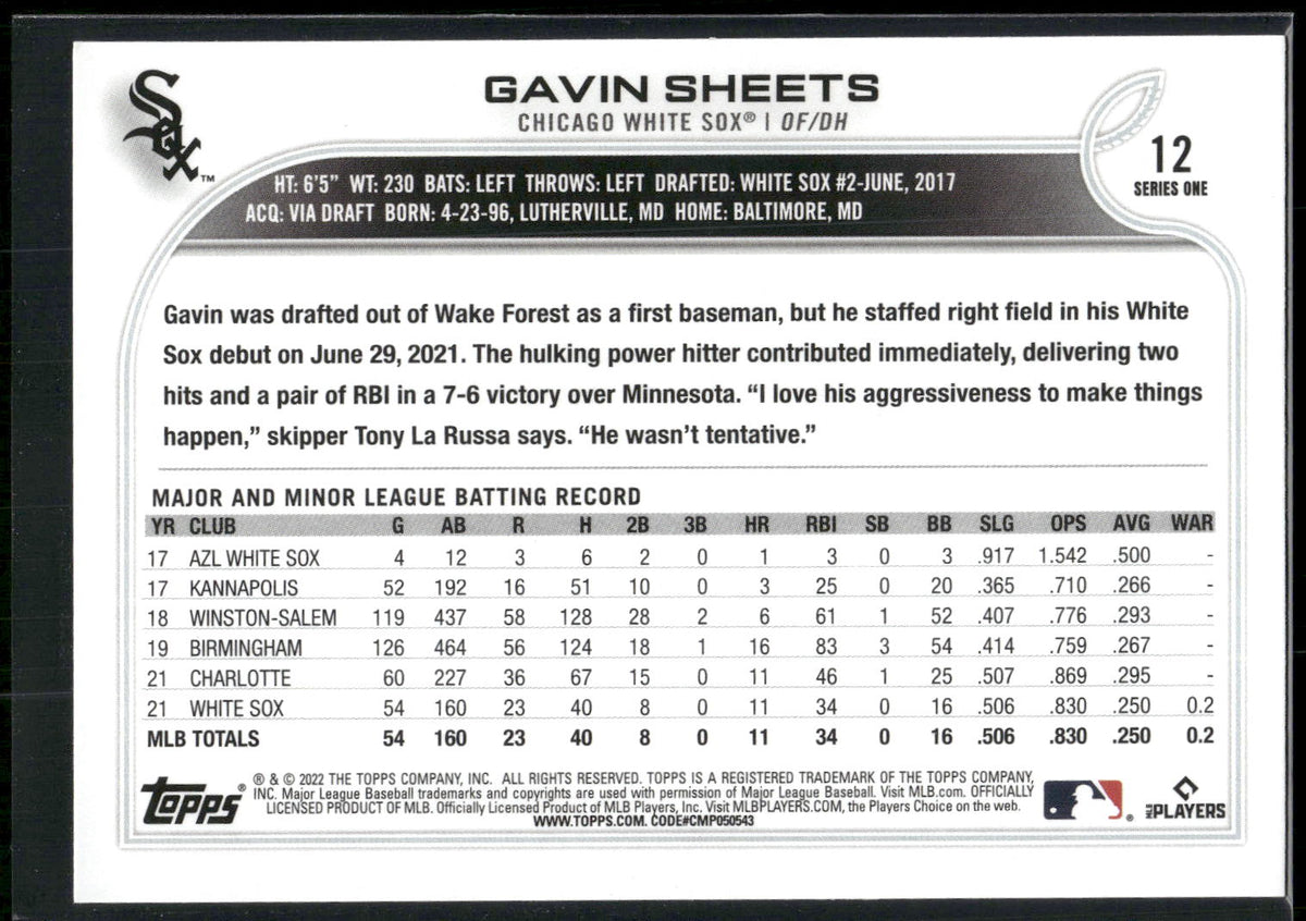 2022 Topps #12 Gavin Sheets