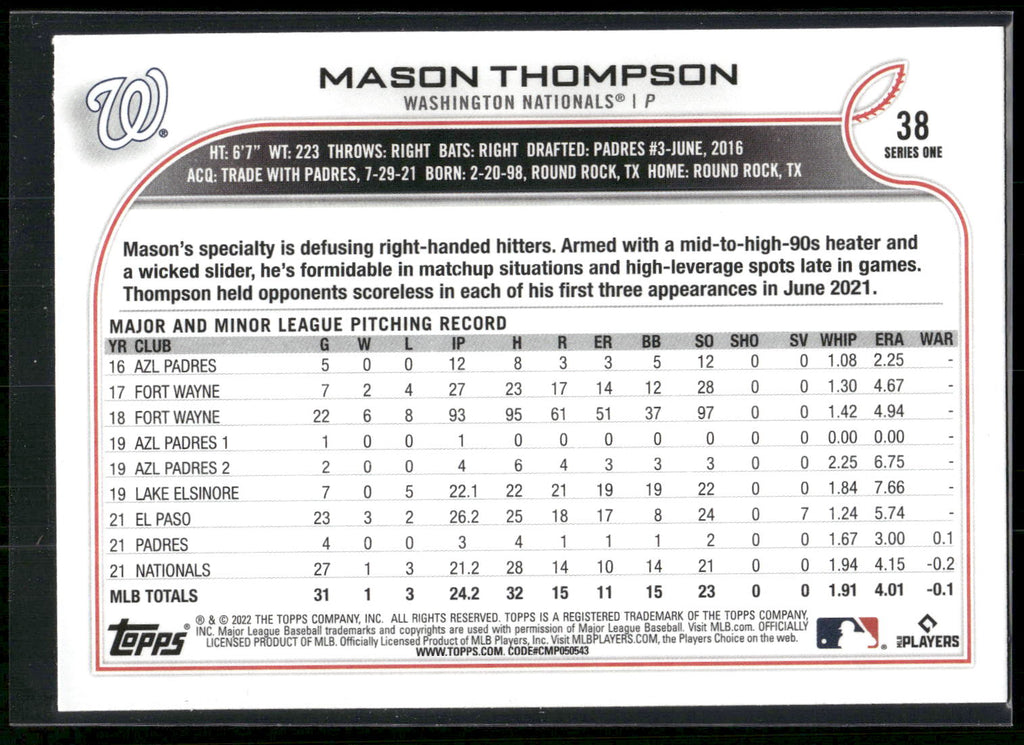 2022 Topps #38 Mason Thompson
