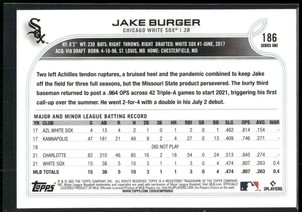 2022 Topps #186 Jake Burger