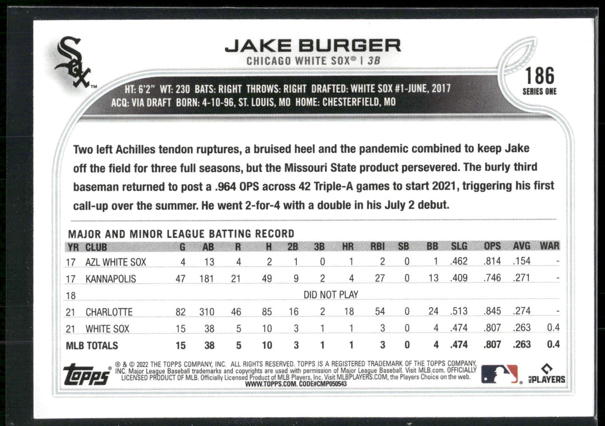 2022 Topps #186 Jake Burger