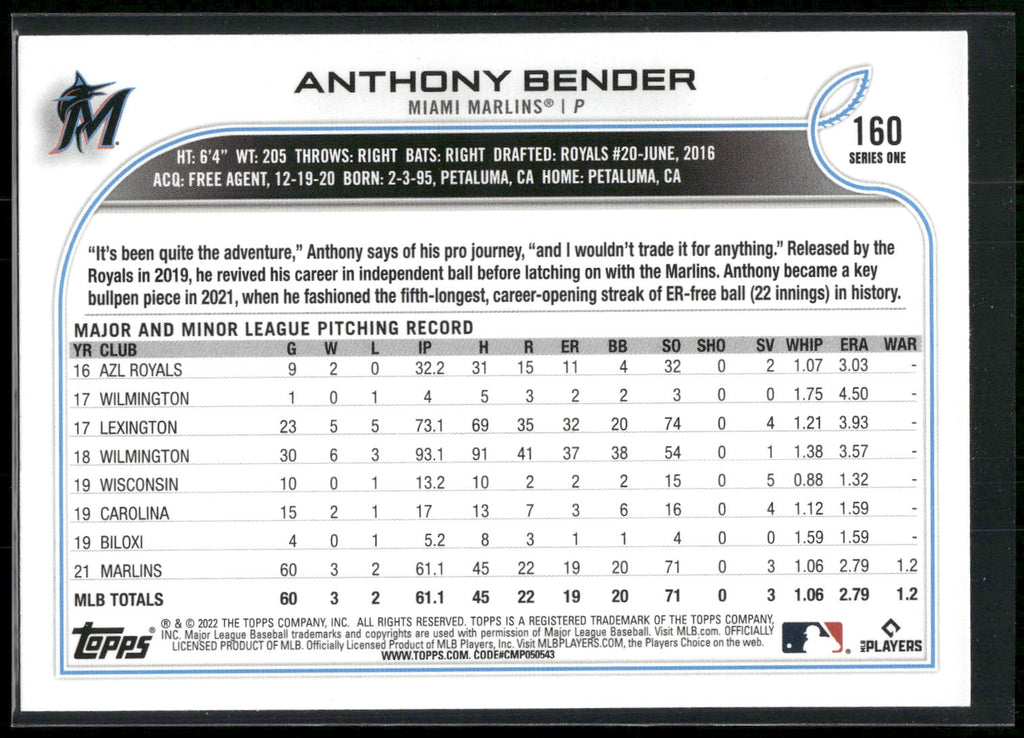 2022 Topps #160 Anthony Bender