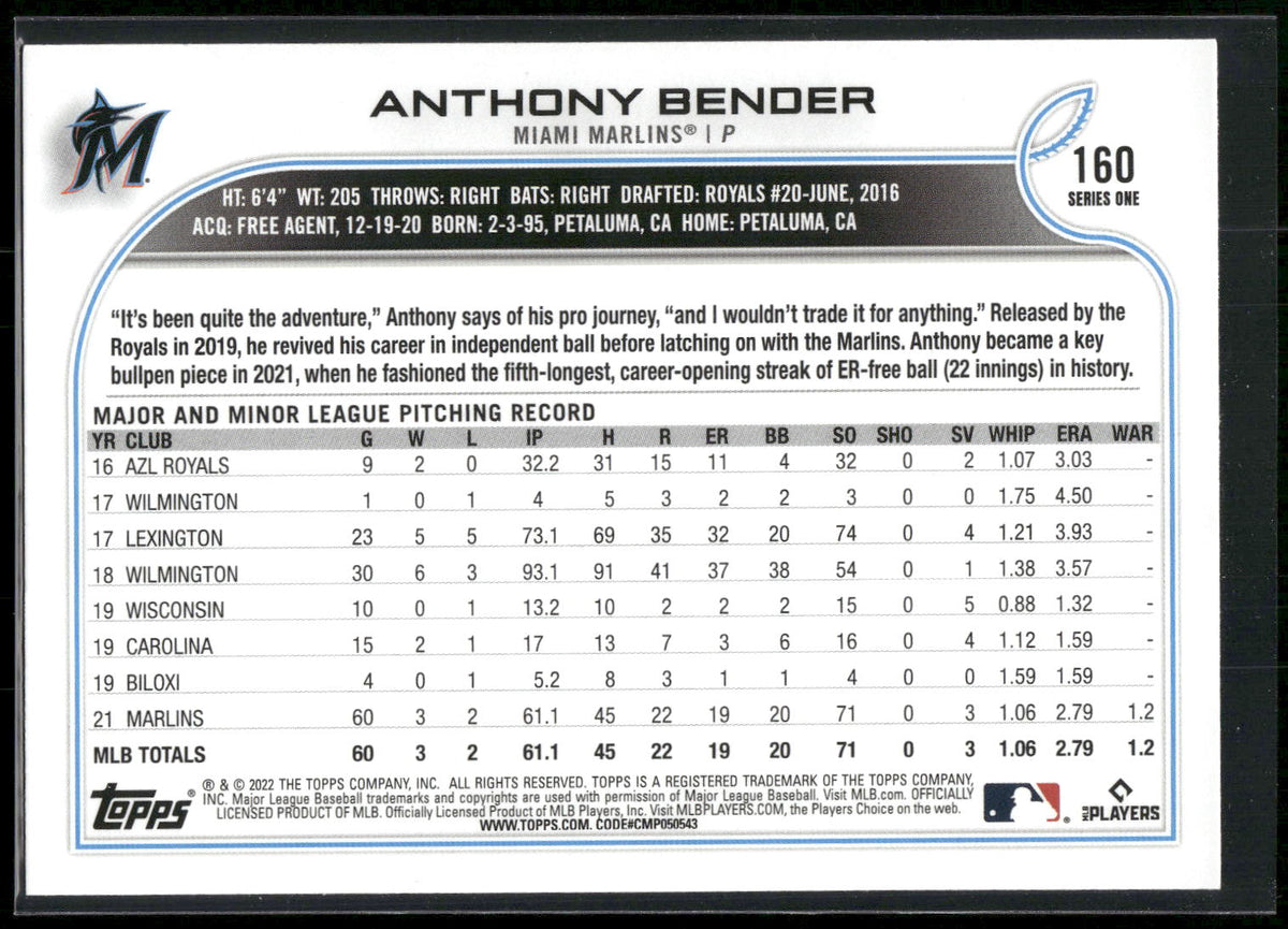 2022 Topps #160 Anthony Bender