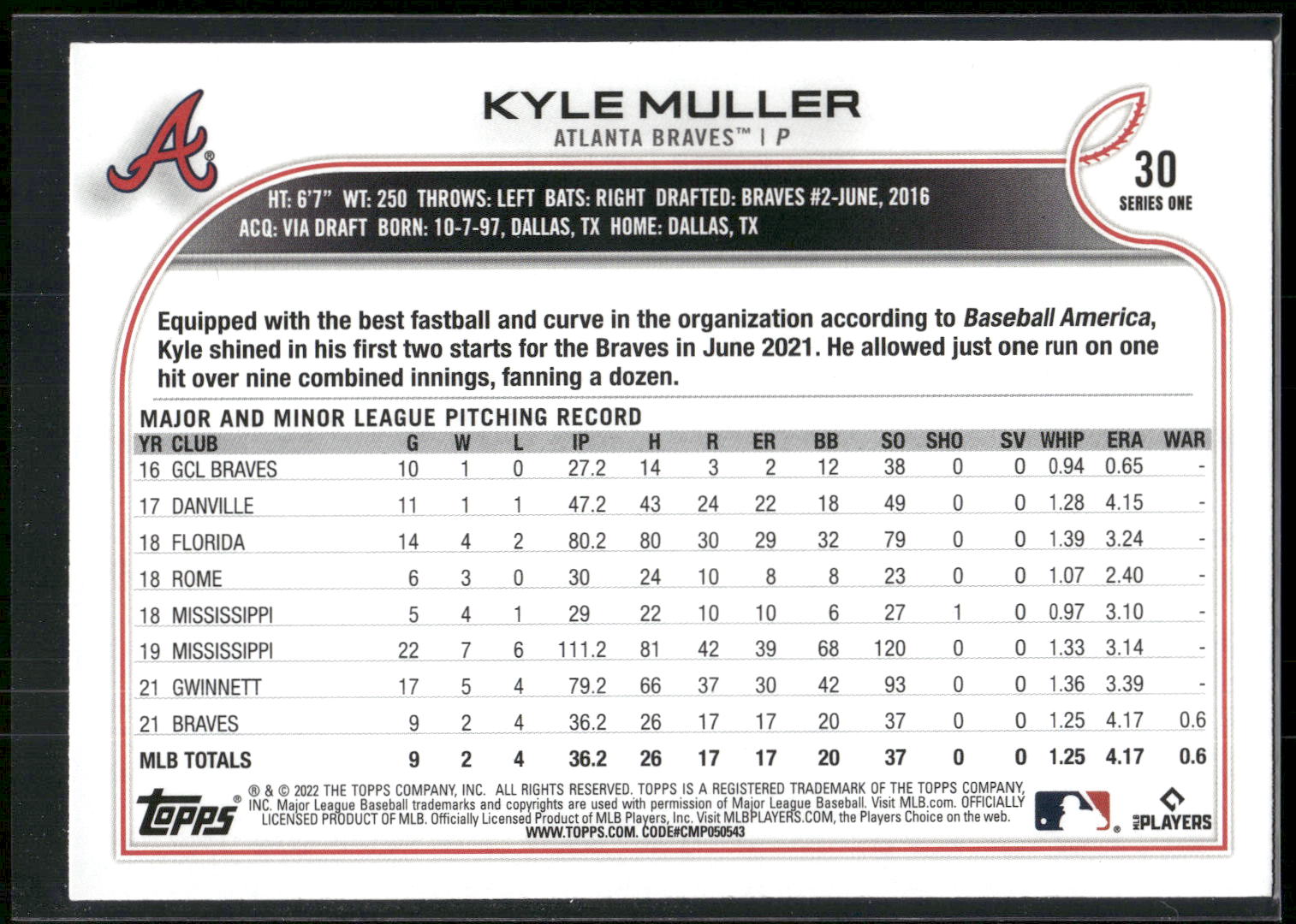 2022 Topps #30 Kyle Muller