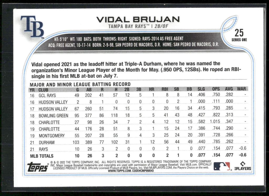 2022 Topps #25 Vidal Brujan
