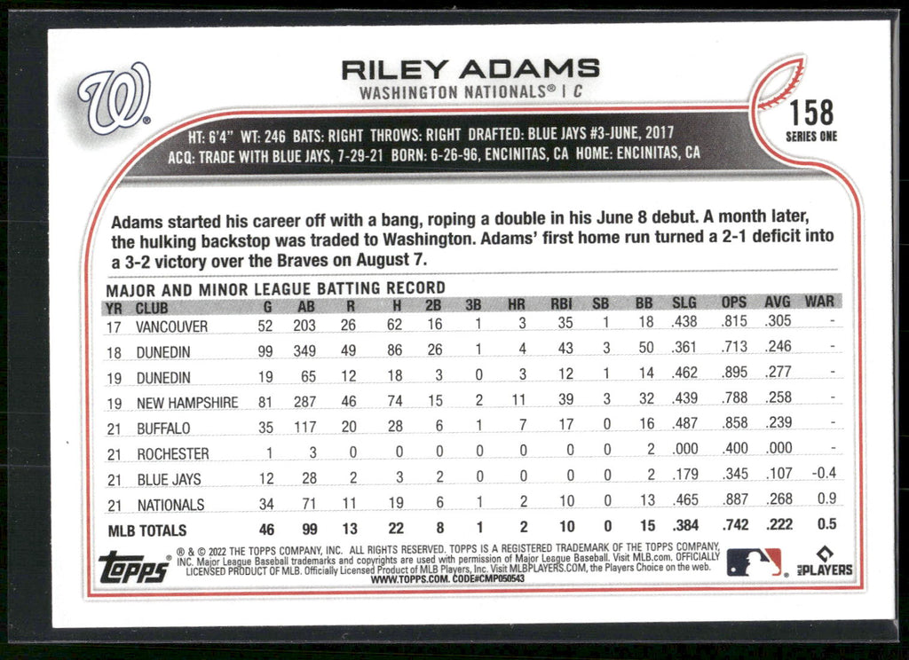 2022 Topps #158 Riley Adams