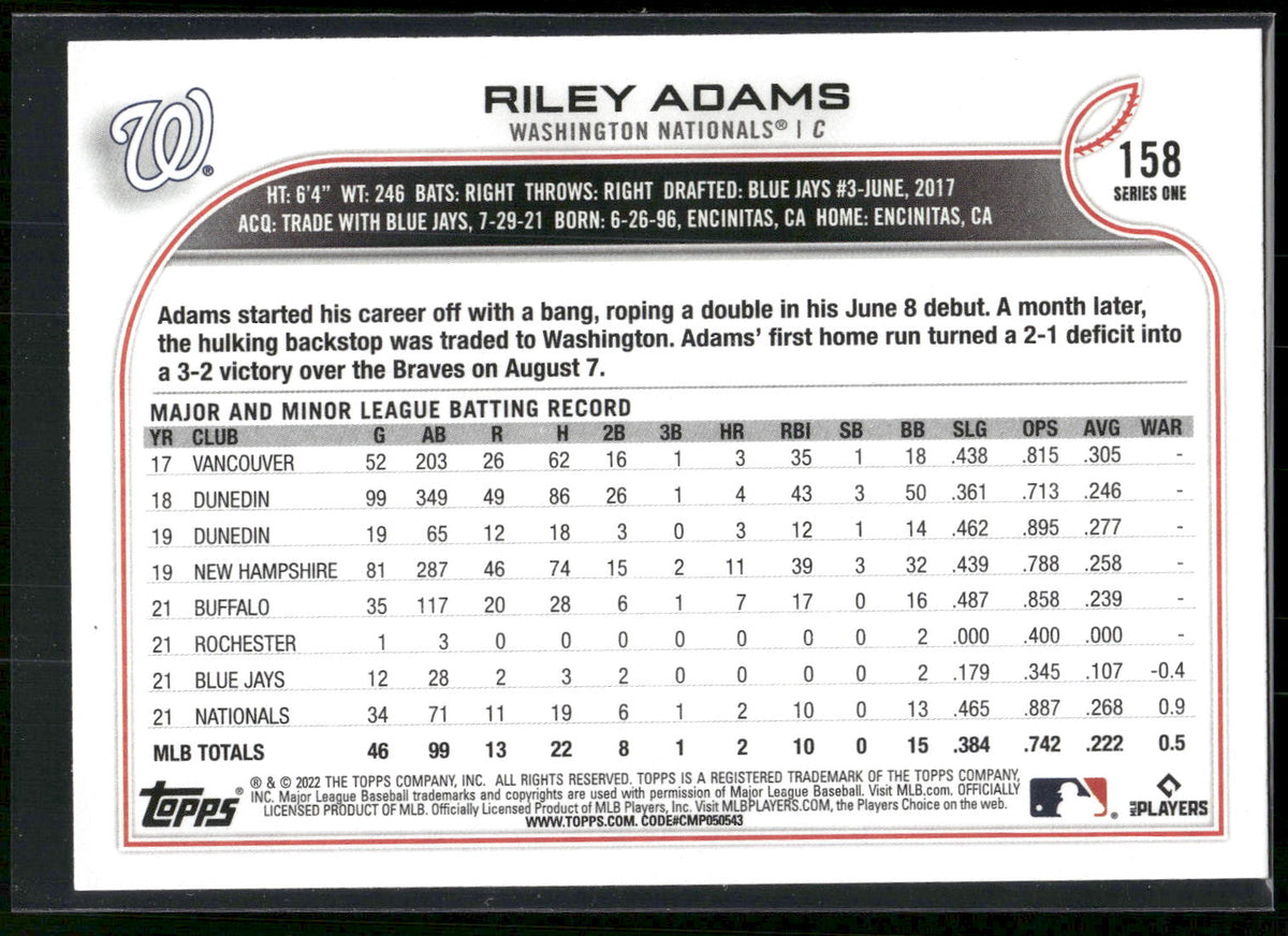 2022 Topps #158 Riley Adams
