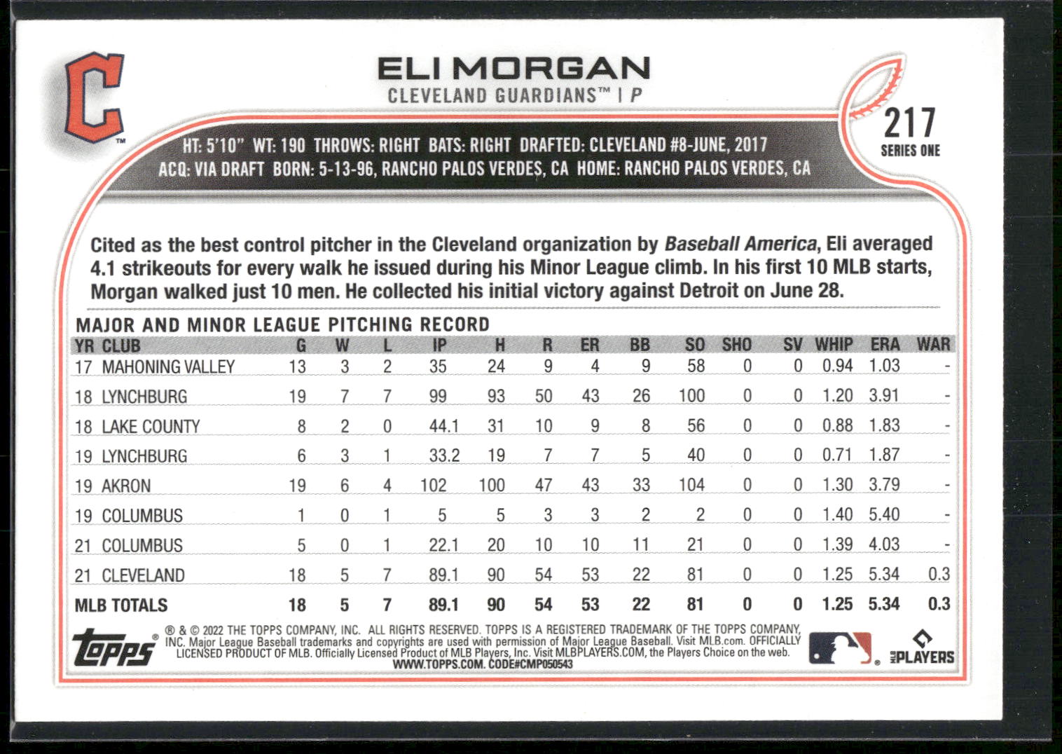 2022 Topps #217 Eli Morgan
