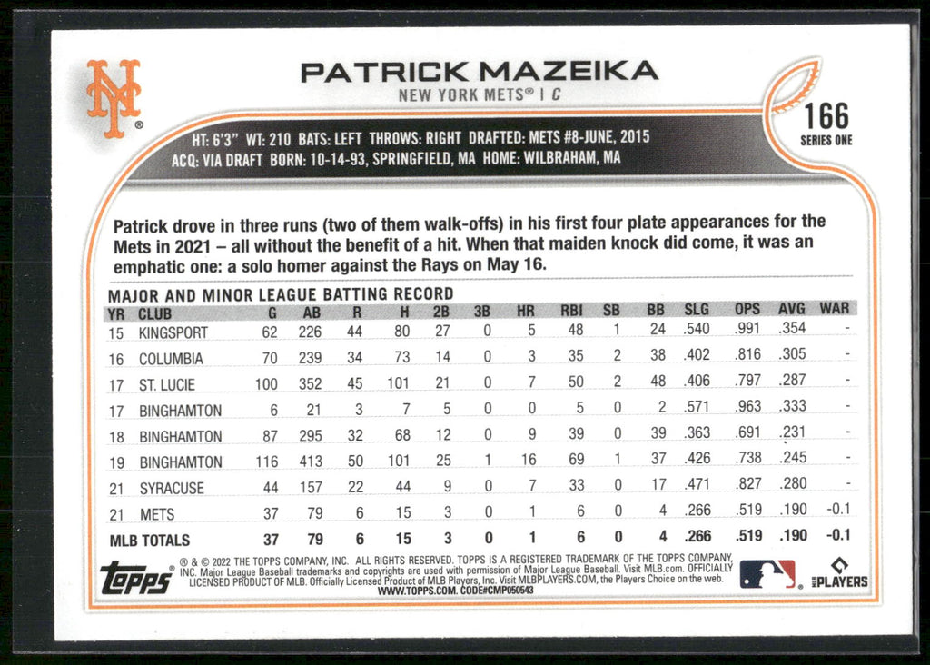 2022 Topps #166 Patrick Mazeika