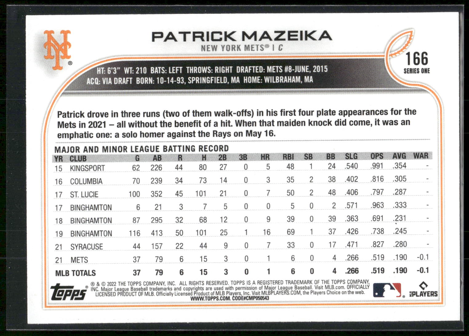 2022 Topps #166 Patrick Mazeika