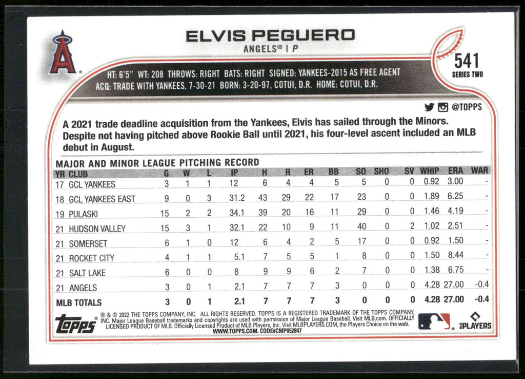 2022 Topps #541 Elvis Peguero