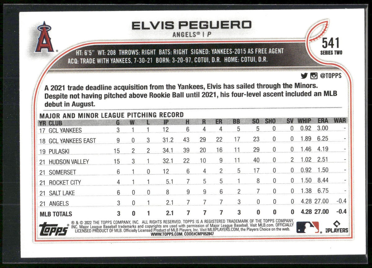 2022 Topps #541 Elvis Peguero
