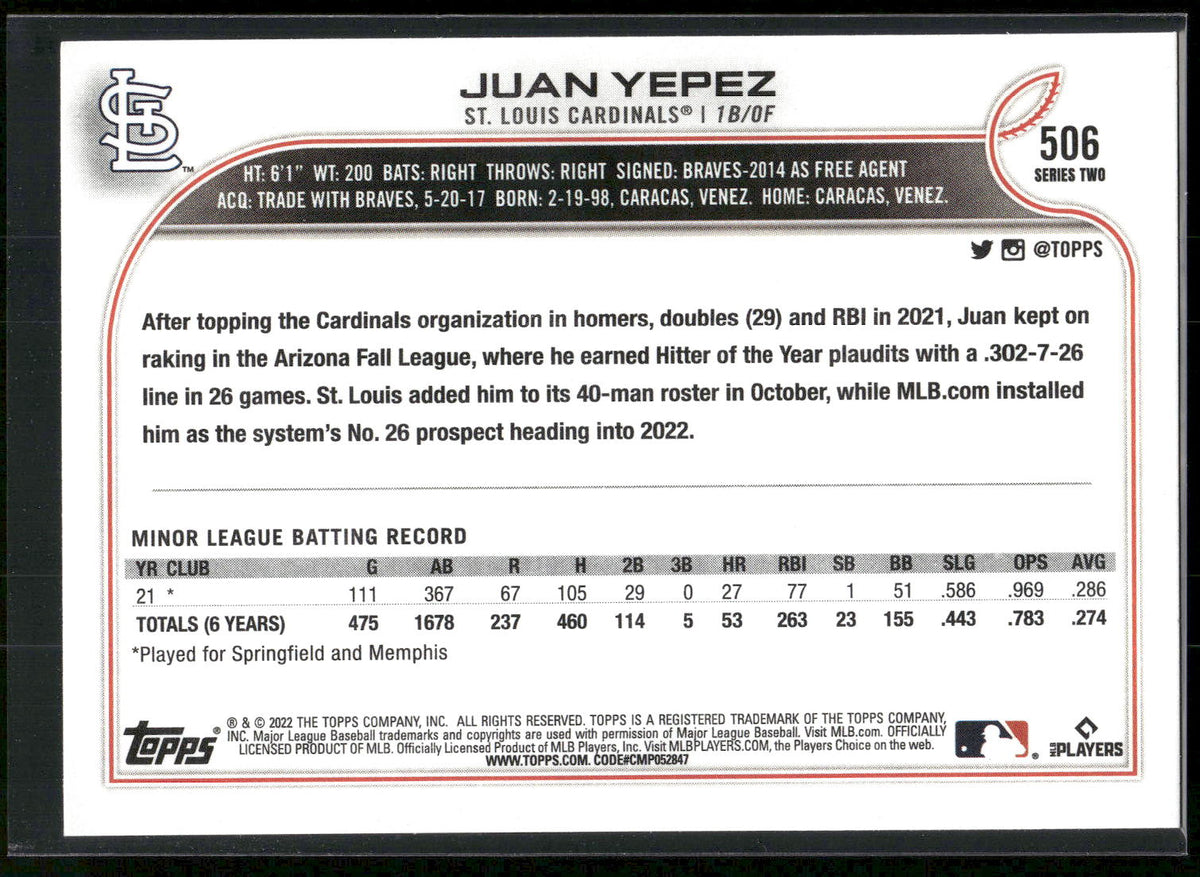 2022 Topps #506 Juan Yepez