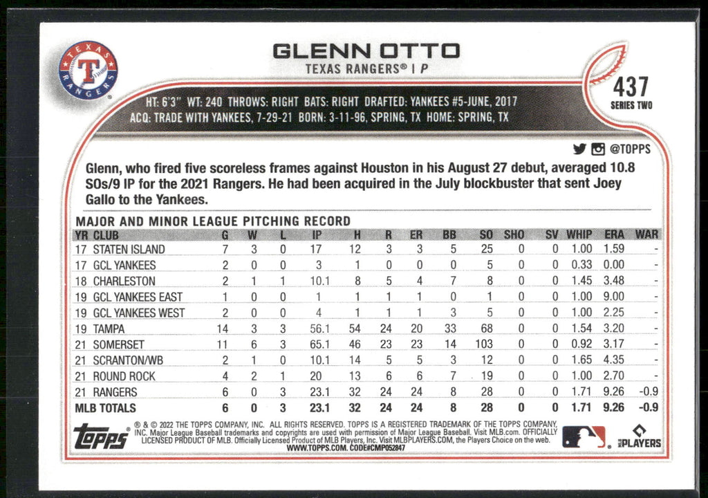 2022 Topps #437 Glenn Otto