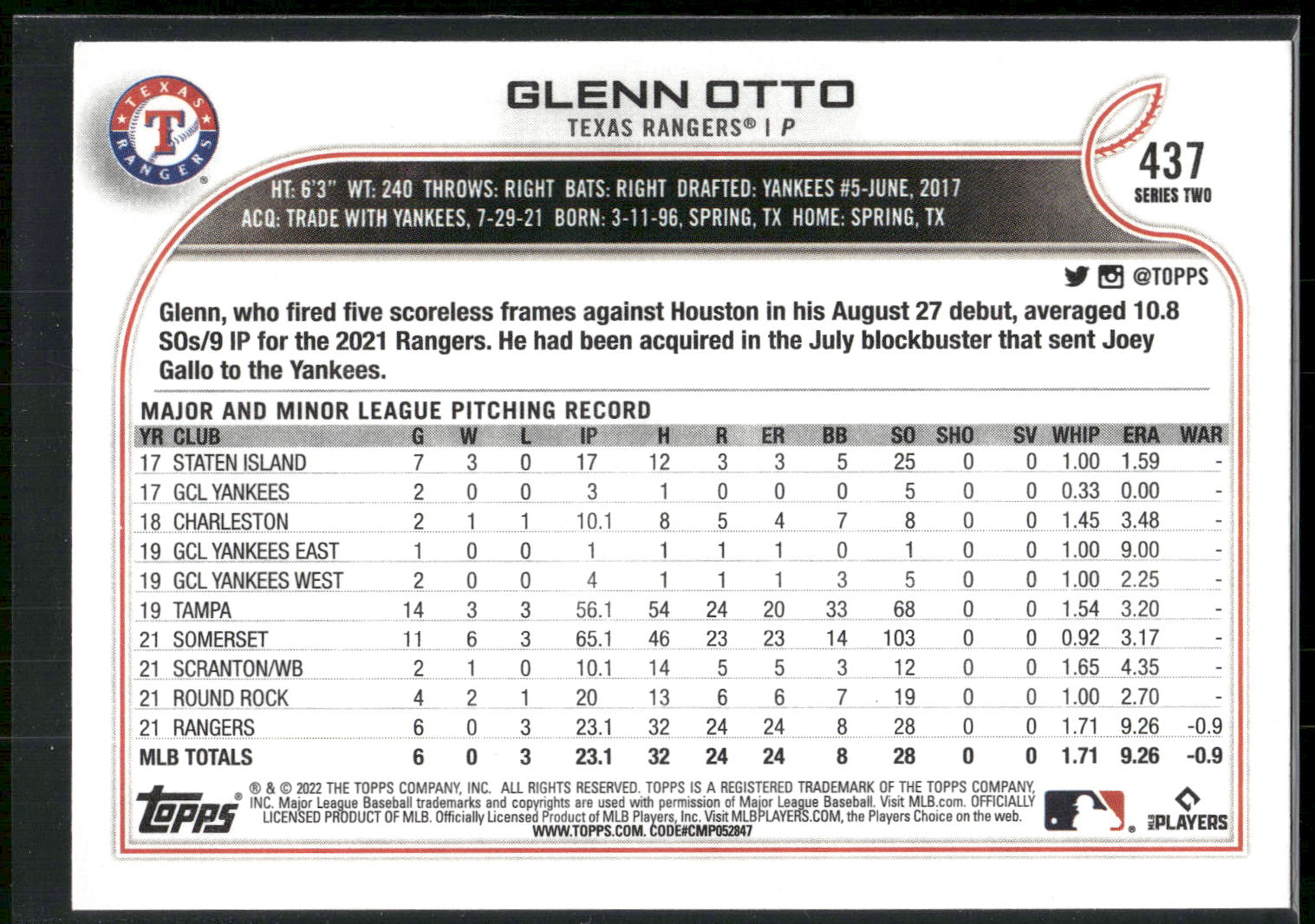2022 Topps #437 Glenn Otto