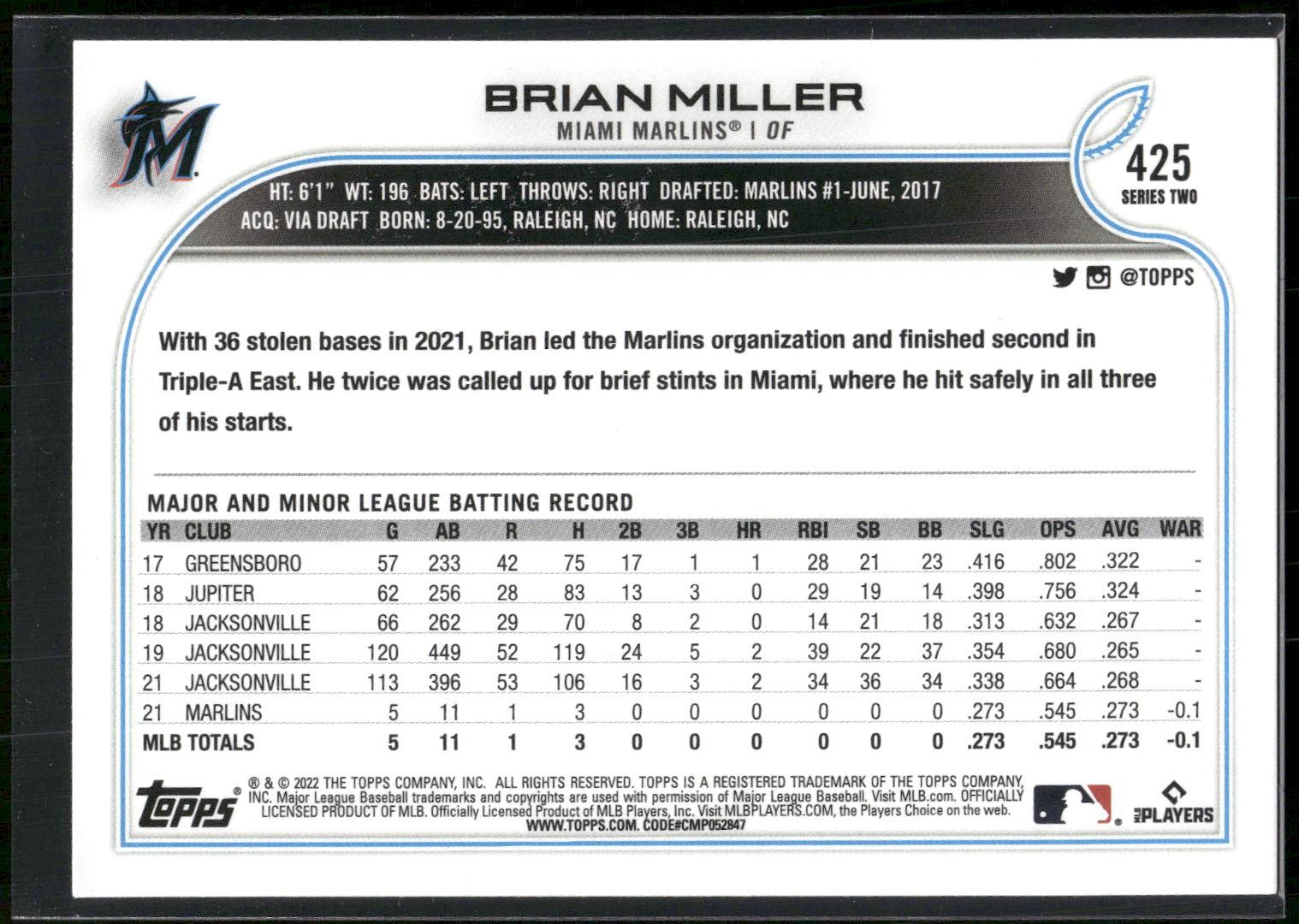 2022 Topps #425 Brian Miller