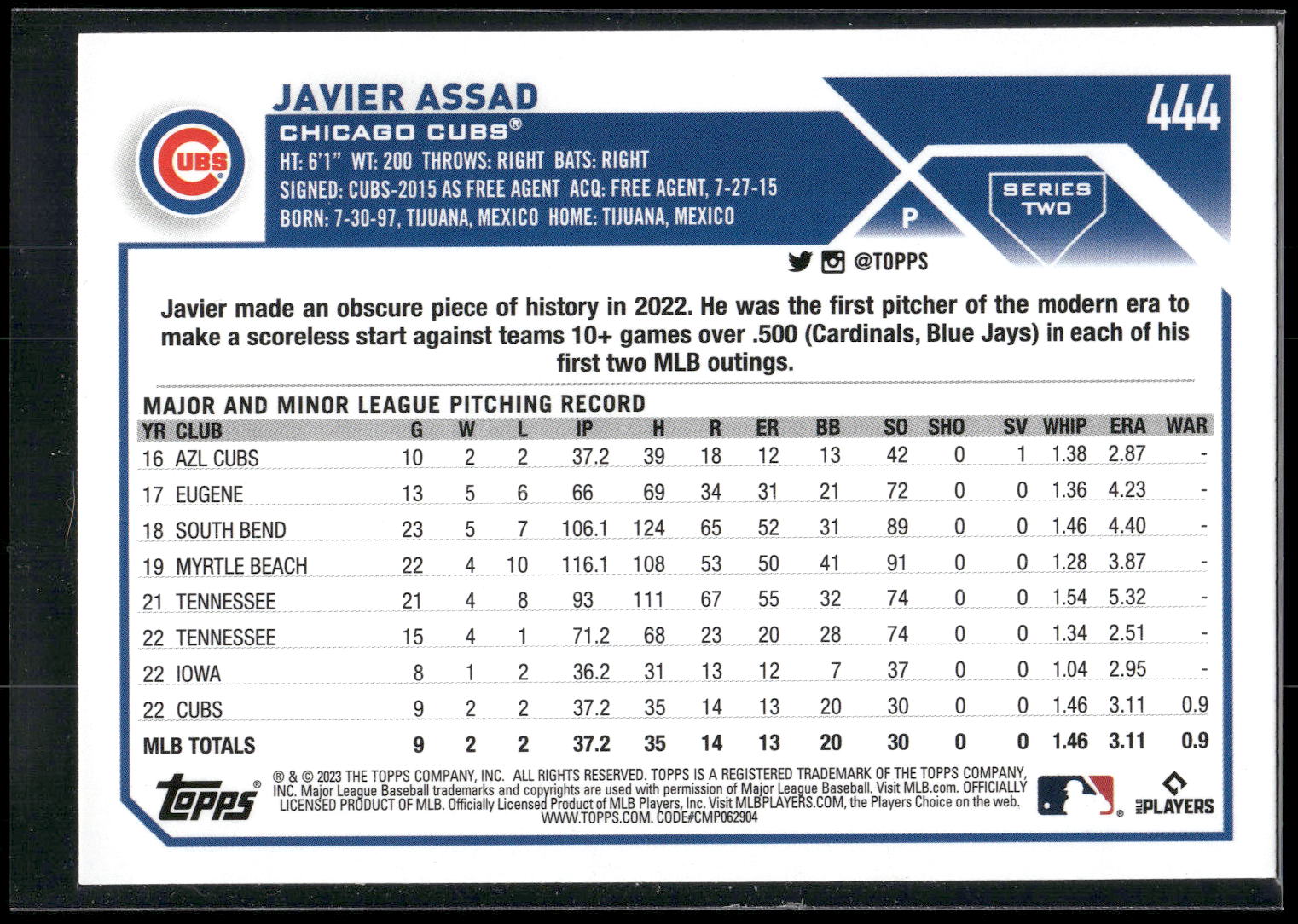 2023 Topps #444 Javier Assad