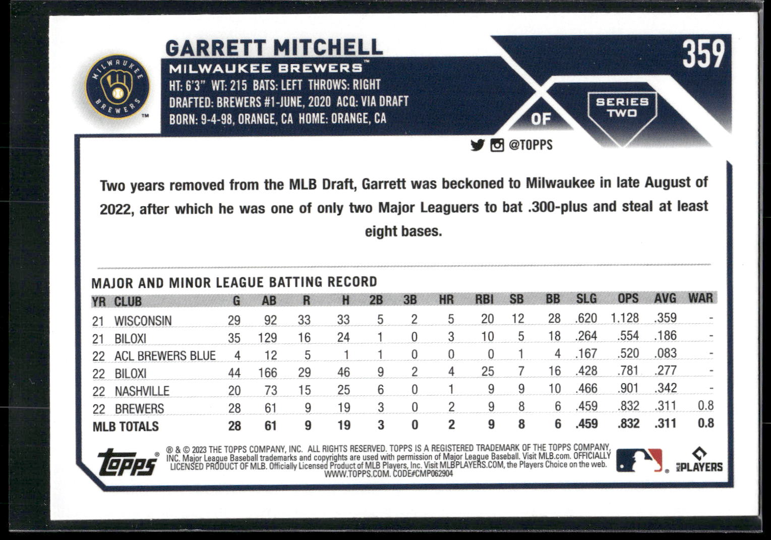 2023 Topps #359 Garrett Mitchell