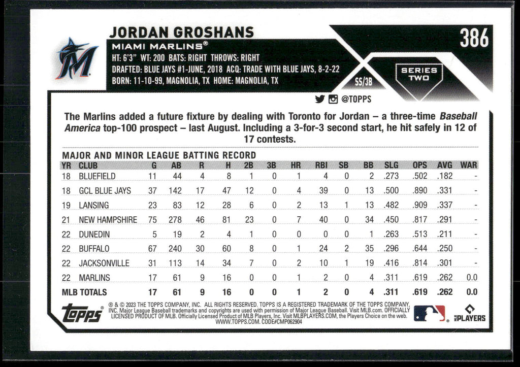 2023 Topps #386 Jordan Groshans