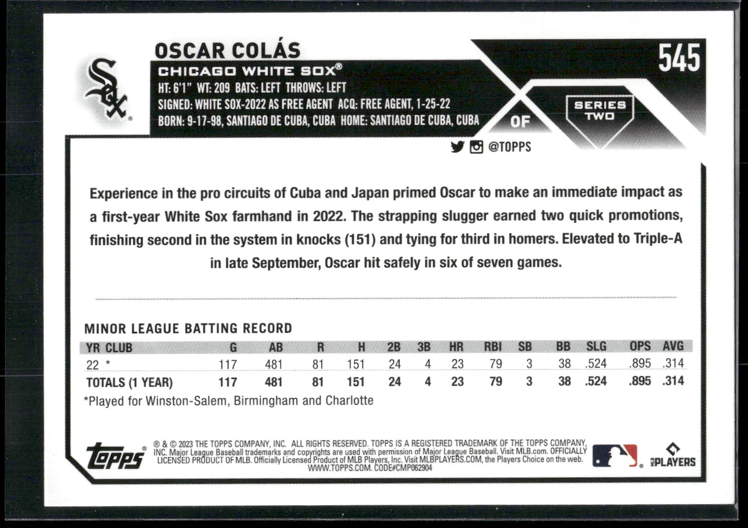 2023 Topps #545 Oscar Colás