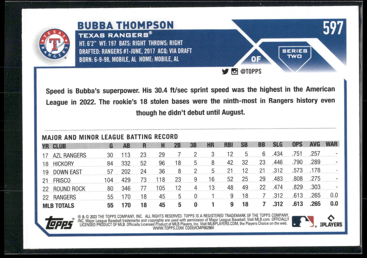2023 Topps #597 Bubba Thompson