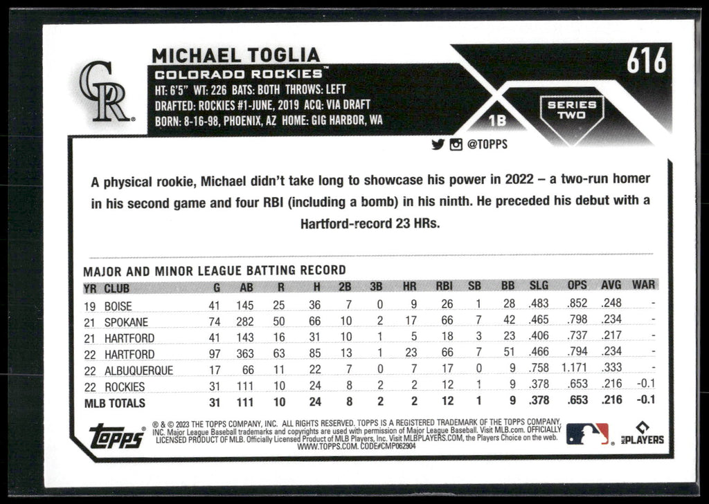 2023 Topps #616 Michael Toglia