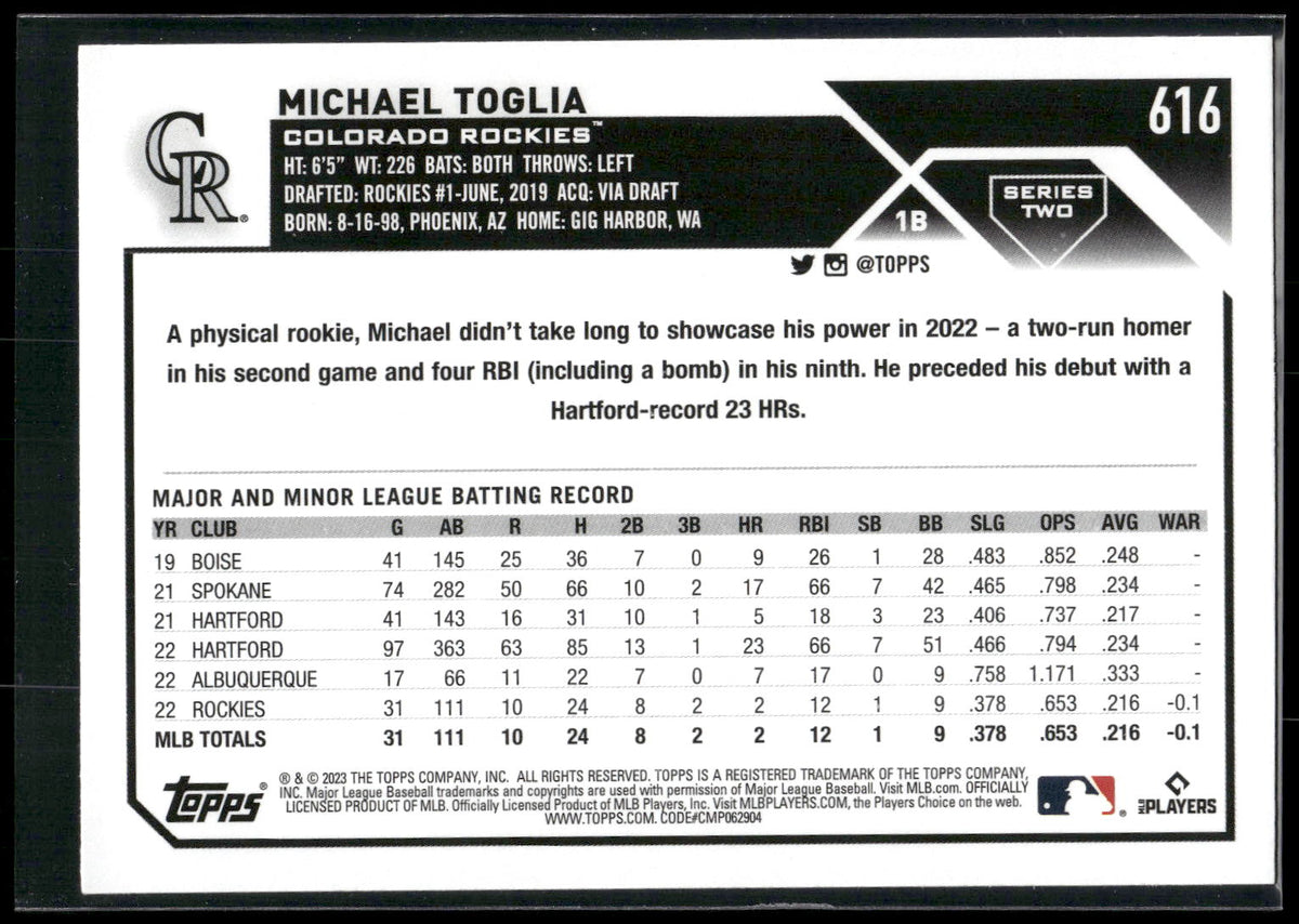 2023 Topps #616 Michael Toglia