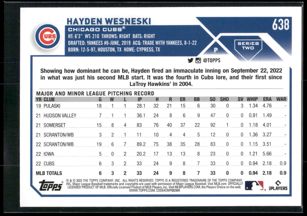 2023 Topps #638 Hayden Wesneski