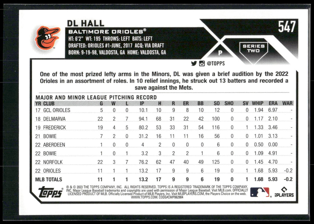 2023 Topps #547 DL Hall
