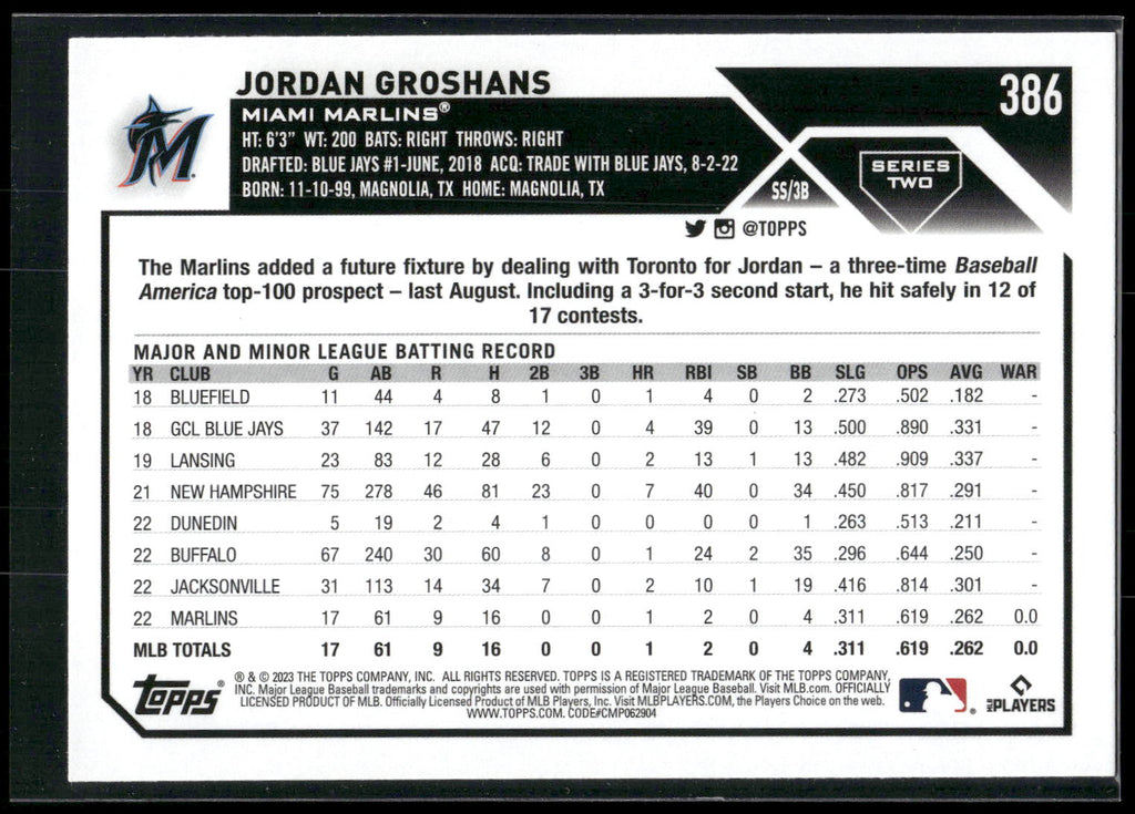 2023 Topps #386 Jordan Groshans