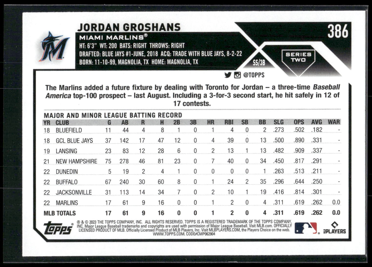 2023 Topps #386 Jordan Groshans